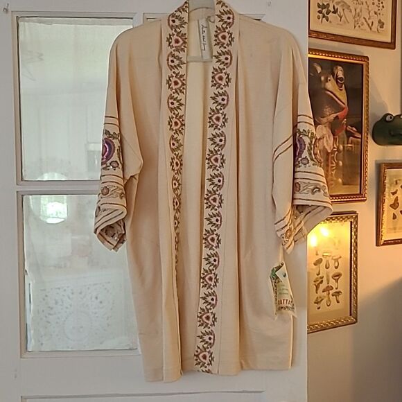 Aratta Juliette Embellished French Terry  Kimono Jacket - OS - NWT in Ivory - Picture 2 of 7